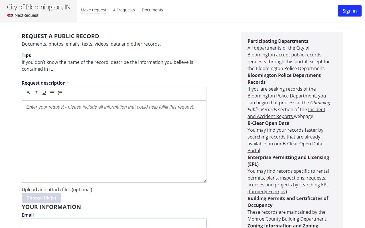 Bloomington Indiana felony records BPD police department NextRequest records portal