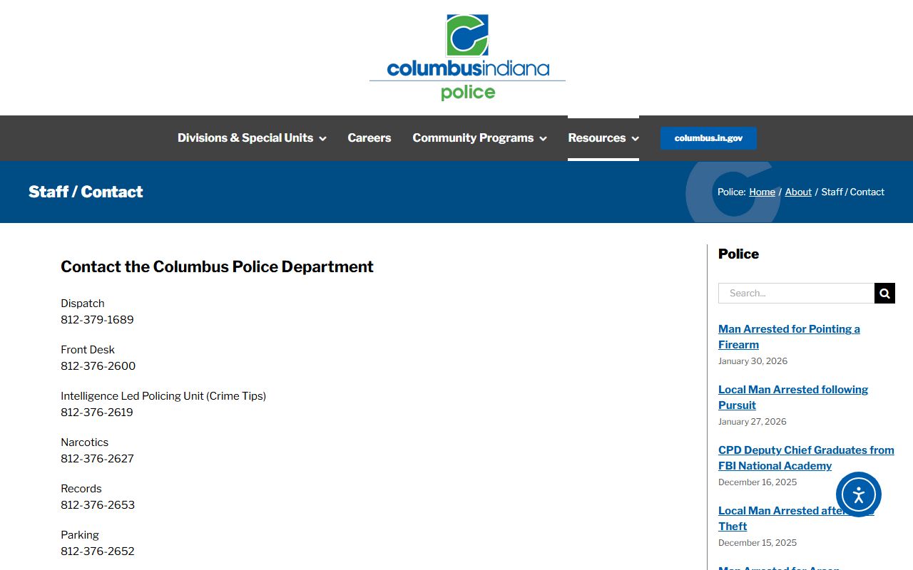 Columbus Indiana felony records police department records division