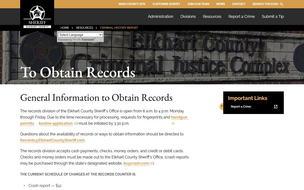 Elkhart felony records police department records portal