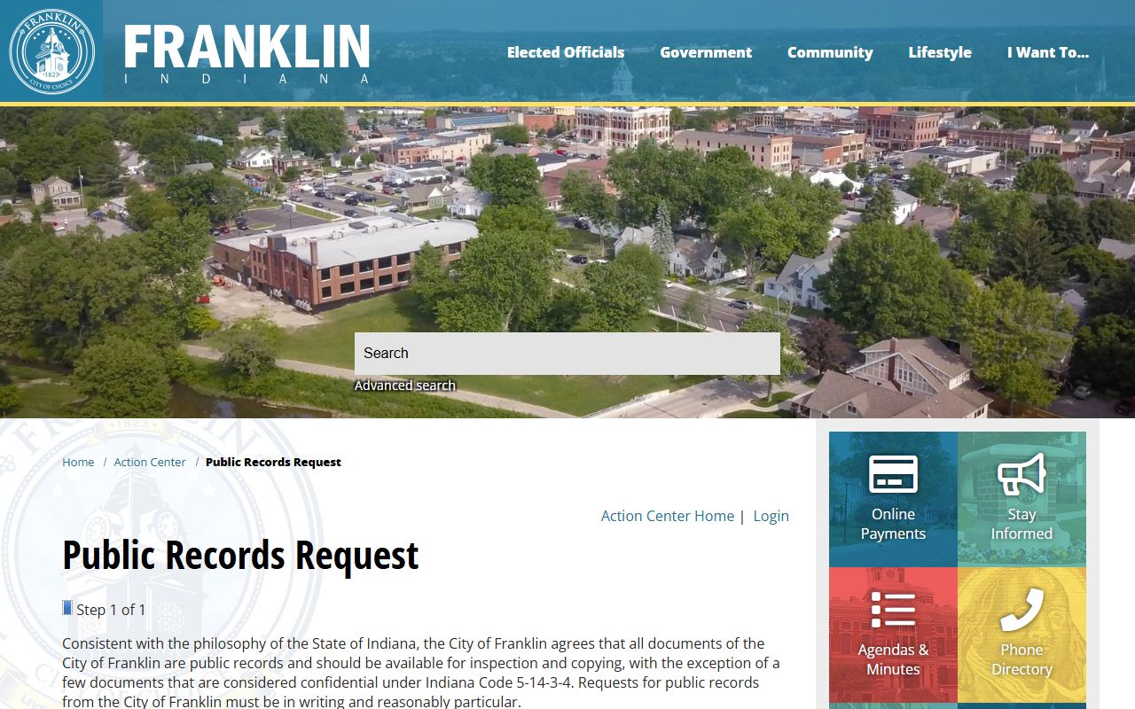 Franklin Indiana Police Department felony records and public records request process