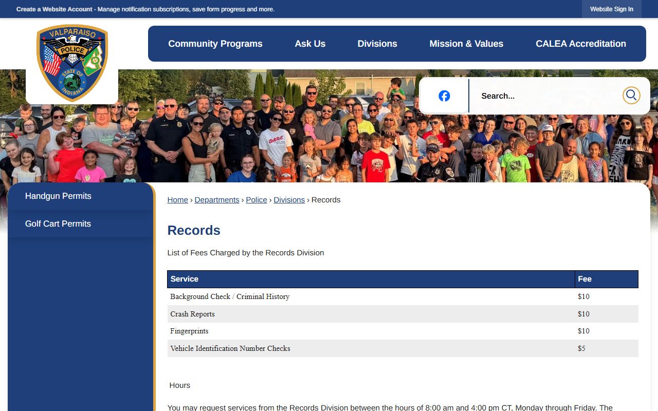 Valparaiso felony records police department and public records request portal
