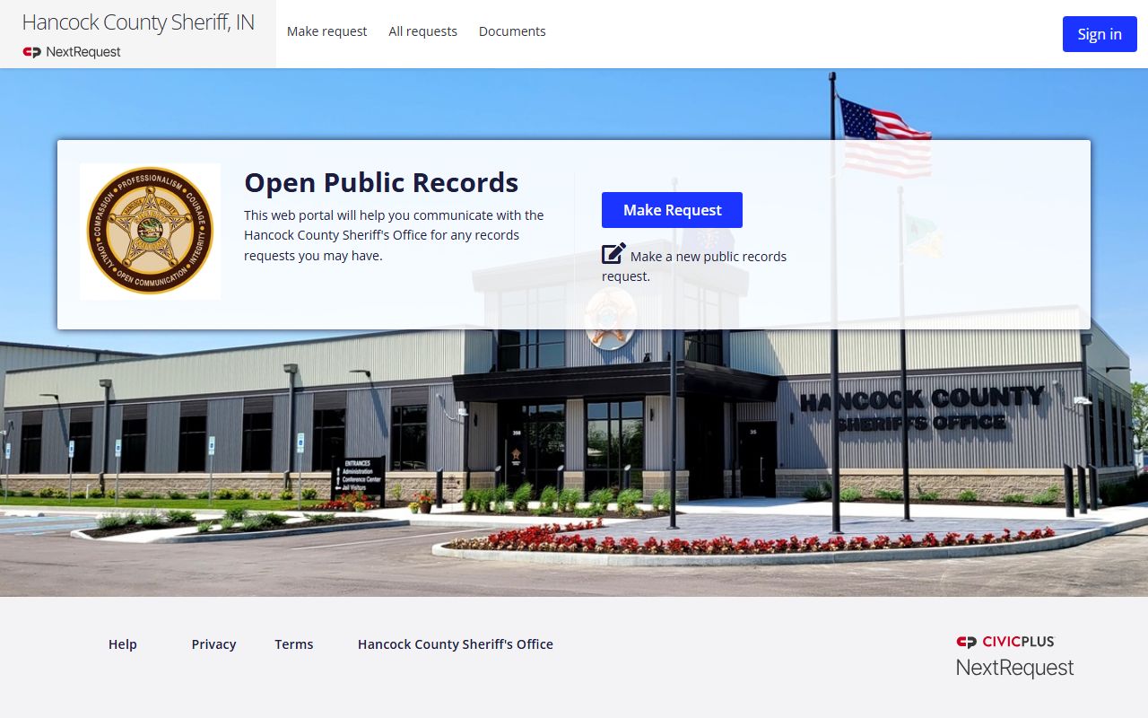 Hancock County Indiana felony records Sheriff NextRequest public records portal