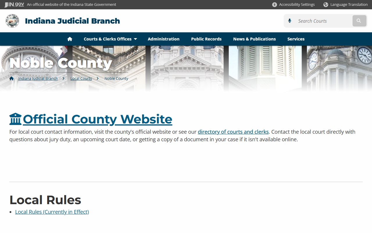 Noble County Indiana felony records Sheriff and Clerk search resources