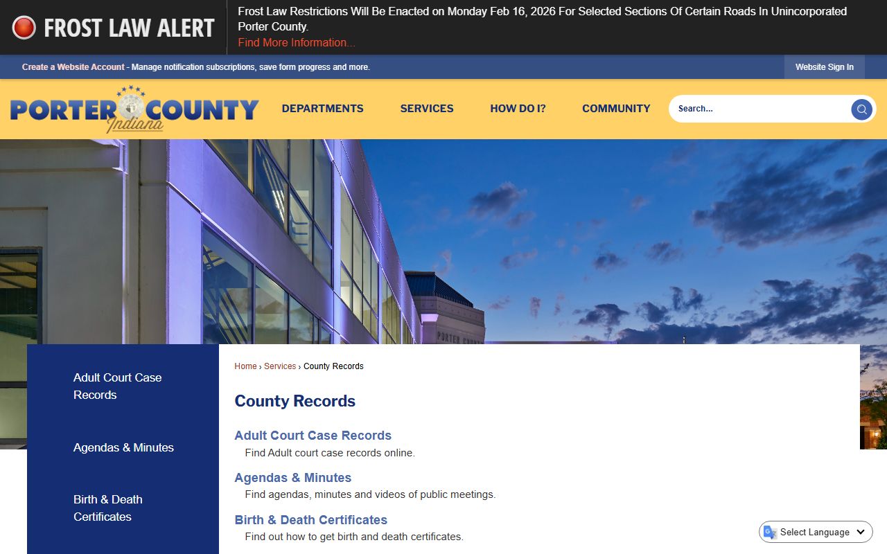 Porter County Indiana felony records Sheriff and Clerk search resources